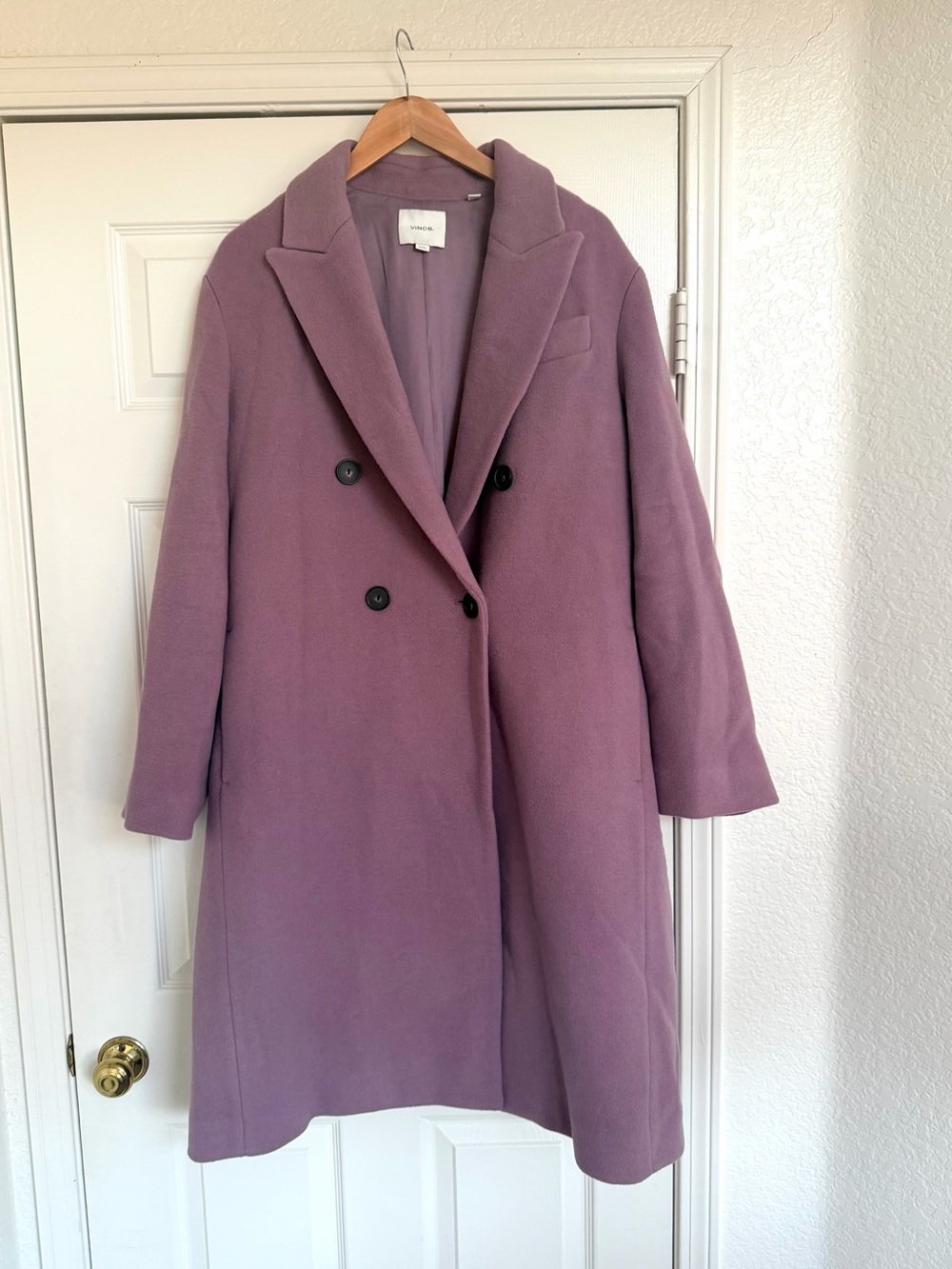 VINCE Brushed Wool Double Breasted Wool Coat Jacket Lavender Purple XL - Picture 5 of 10